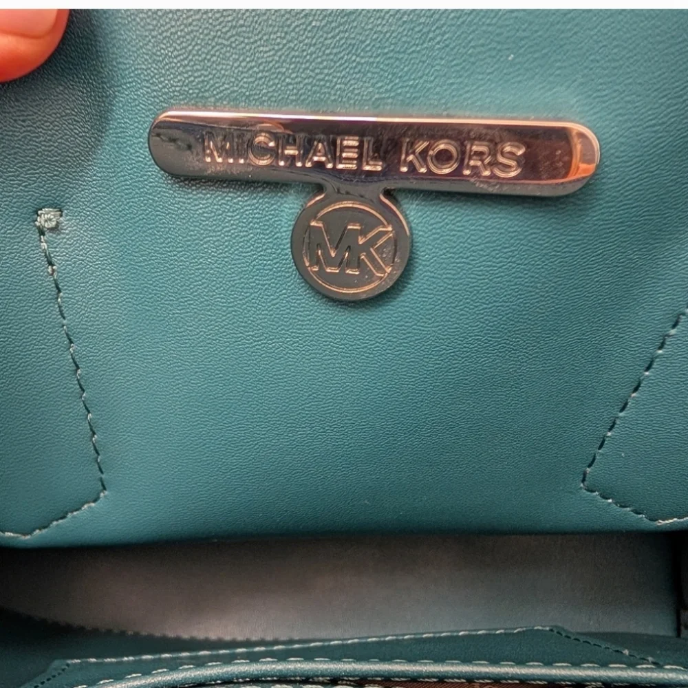 Michael Kors Brown Satchel with Teal and Light Blue Trim